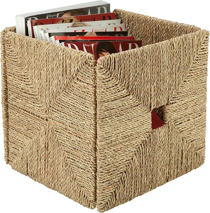 Honey-Can-Do STO-03666 Folding Seagrass Basket with Handles, 11.5 x 10.6 x 10.6",Natural | Amazon (US)