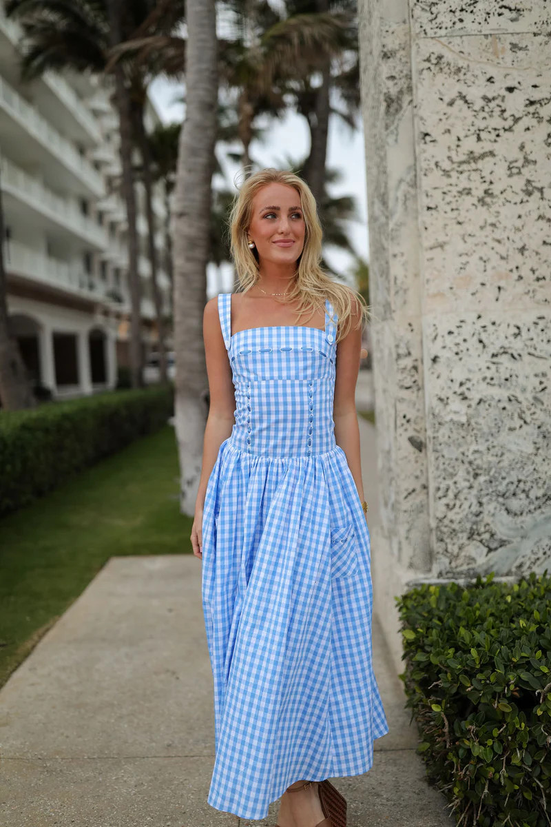 Dorothy Midi Dress - Blue Gingham | cocolillys