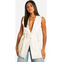Womens Longline Sleeveless Belted Blazer - Cream - 2 | boohoo (US & Canada)