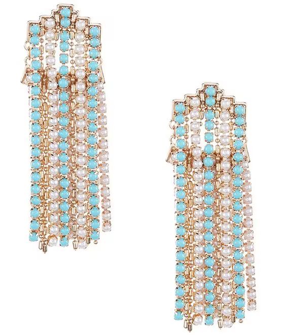 Anna & Avax Brooke Webb of KBStyled Erica Pearl and Turquoise Layered Chain Drop Earrings | Dillard's