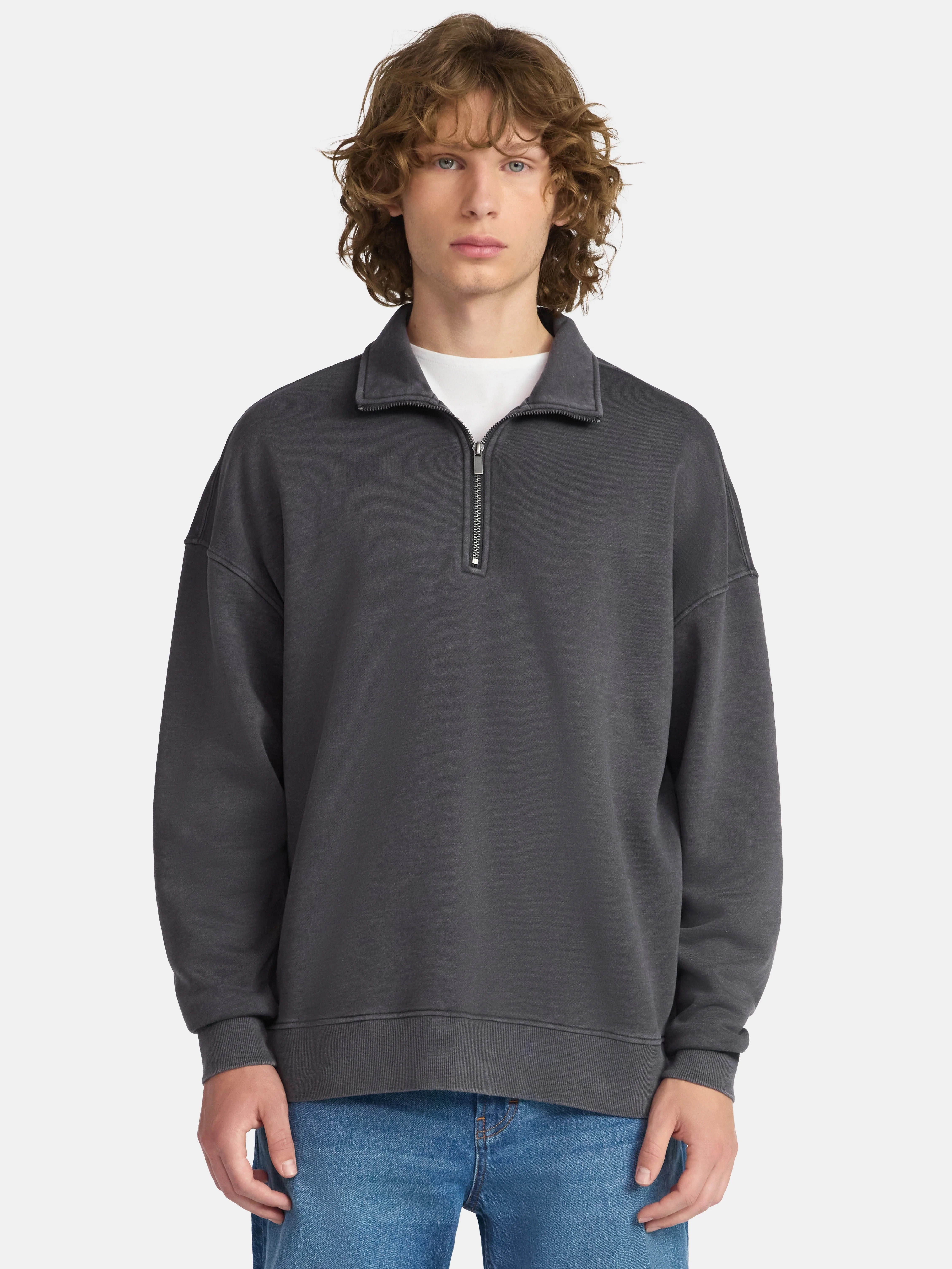 No Boundaries Oversized Quarter Zip Pullover with Long Sleeves, Men's & Big Men's | Walmart (US)