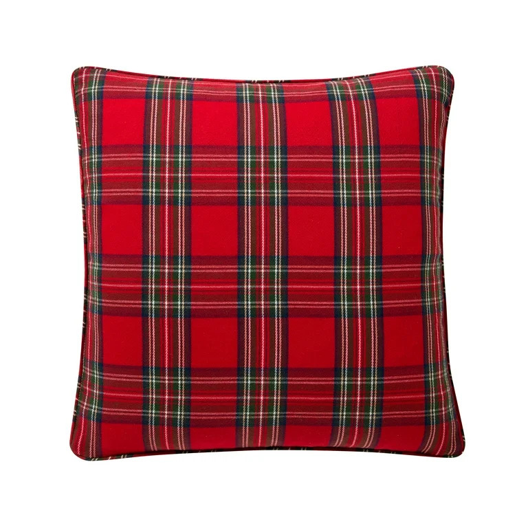 My Texas House 20" x 20" Red Angie Plaid Flannel Decorative Pillow Cover | Walmart (US)
