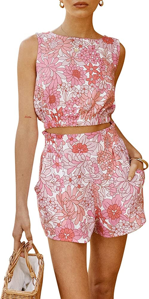 Eurivicy Women's 2 Piece Outfits Sleeveless Crop Tank Top and High Waist Pocketed Shorts Loose Su... | Amazon (US)