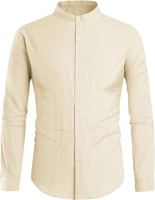 Mens Linen Shirts Long Sleeve Casual Button Down Cotton Lightweight Beach Summer Shirts | Amazon (US)
