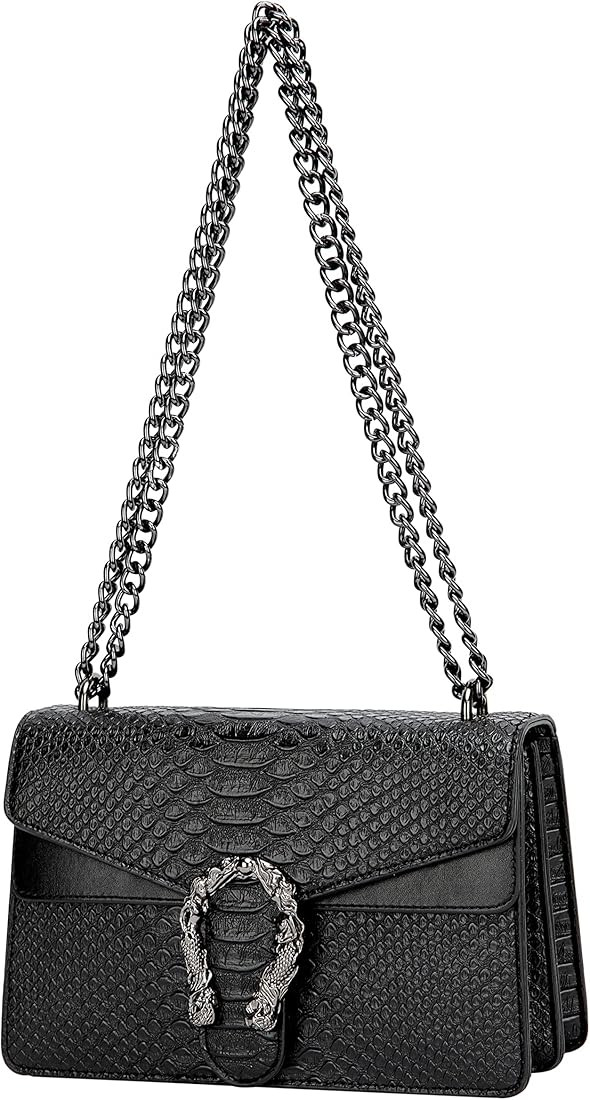 Crossbody Shoulder Evening Bag for Women - Snake Printed Leather Messenger Bag Chain Strap Clutch... | Amazon (US)