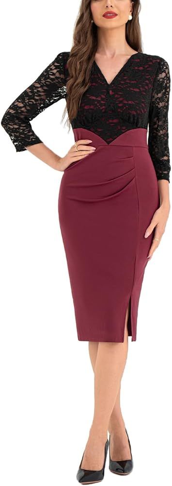 Belle Poque Women Elegant Formal Work Dress Ruched Bodycon Cocktail Party Dress Wedding Guest Dre... | Amazon (US)