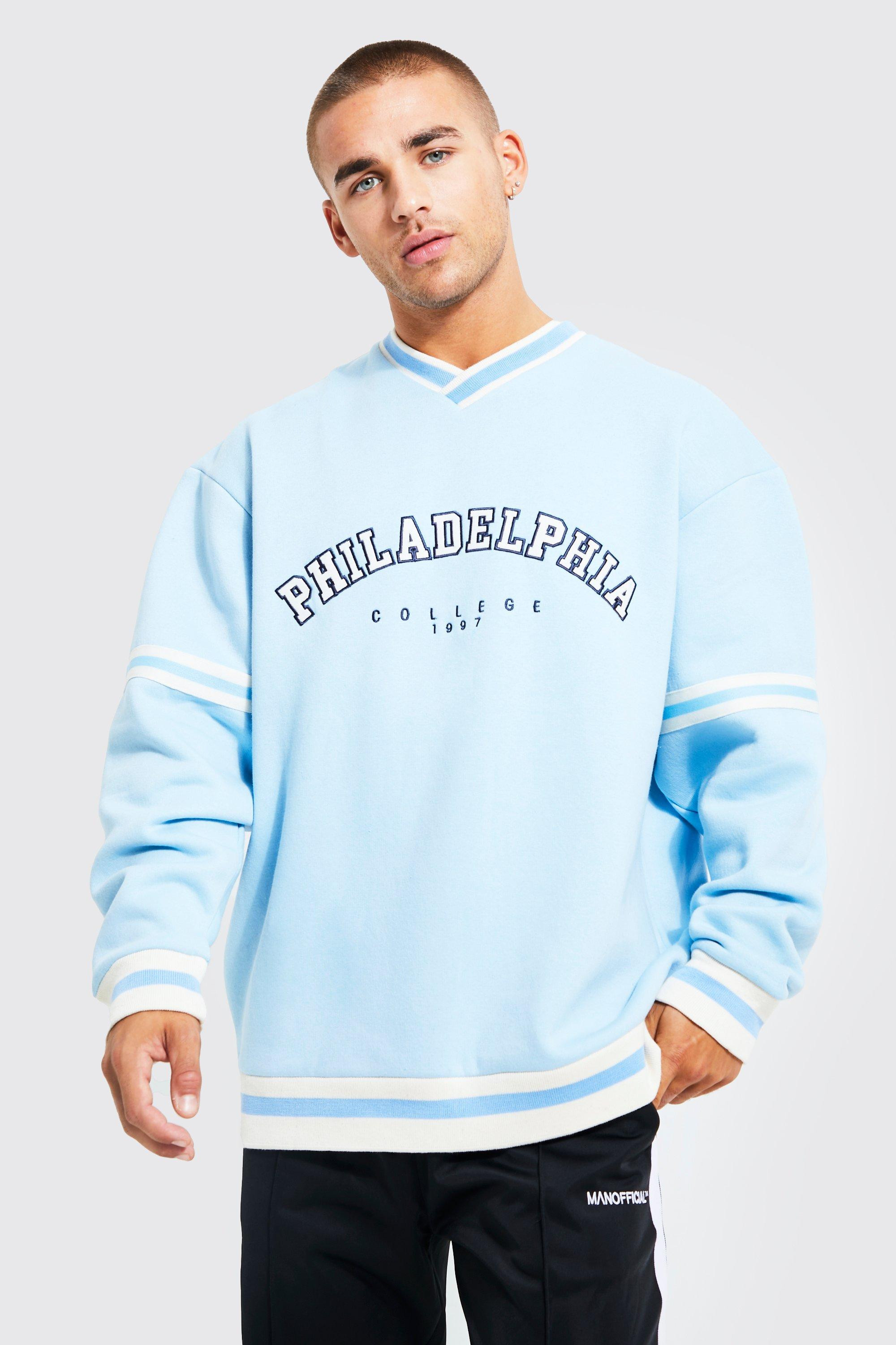 Oversized V-neck Varsity Graphic Sweatshirt | boohooMAN (DE, IE & UK)