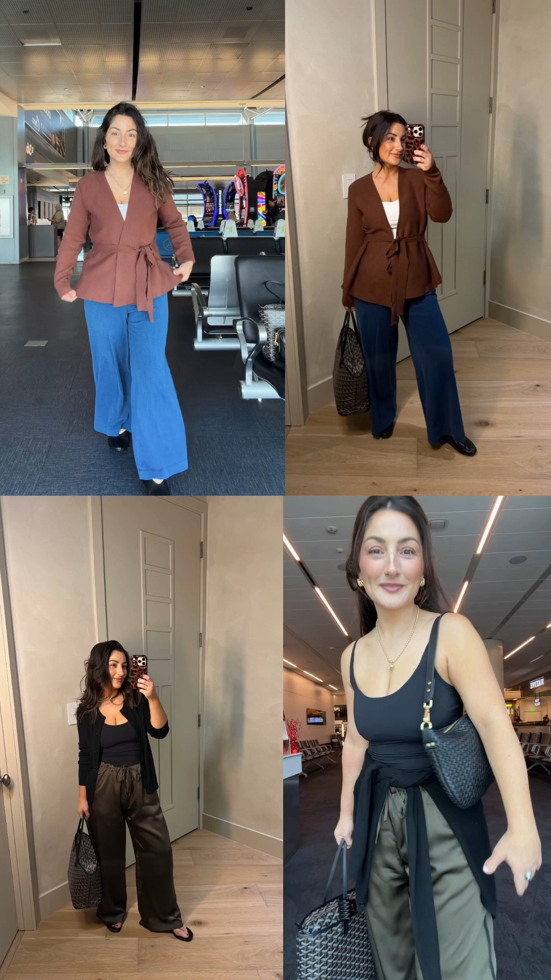 Petite friendly travel outfits!!
Top:
Sweater size small
Tank size small
Pants size small

Bottom:
Cardigan and tank size small 
Satin track pants size medium petite  (I need a tiny heel!)

#LTKootd #LTKTravel #LTKPetite
