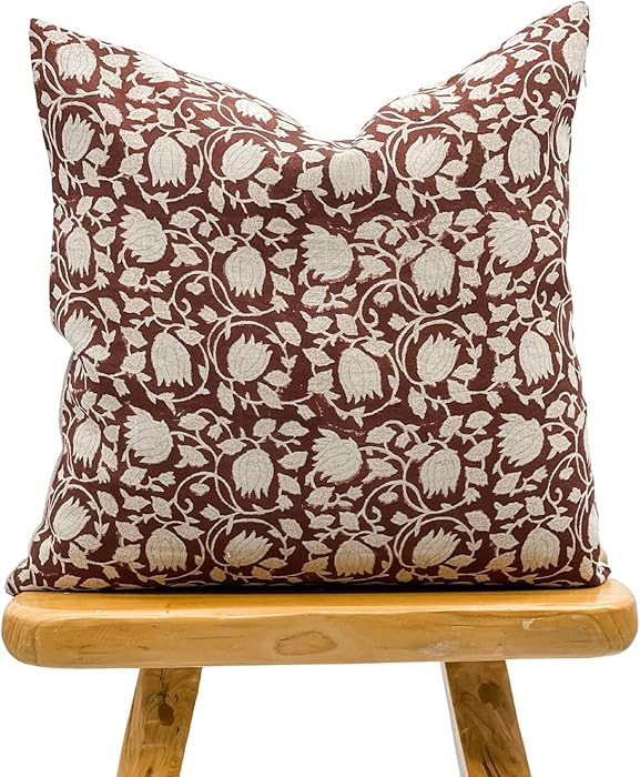 Designer Floral Umber Pillow,Earthy Tunic-Styled Boho Throw,Floral Umber Burgundy Pillow (20"x20"... | Amazon (US)
