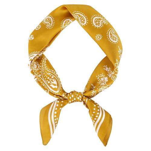 GERINLY Square Silk Scarf with Paisley Print Yellow Neckerchiefs for Men's Collars Bright Color Neck Tie | Amazon (US)