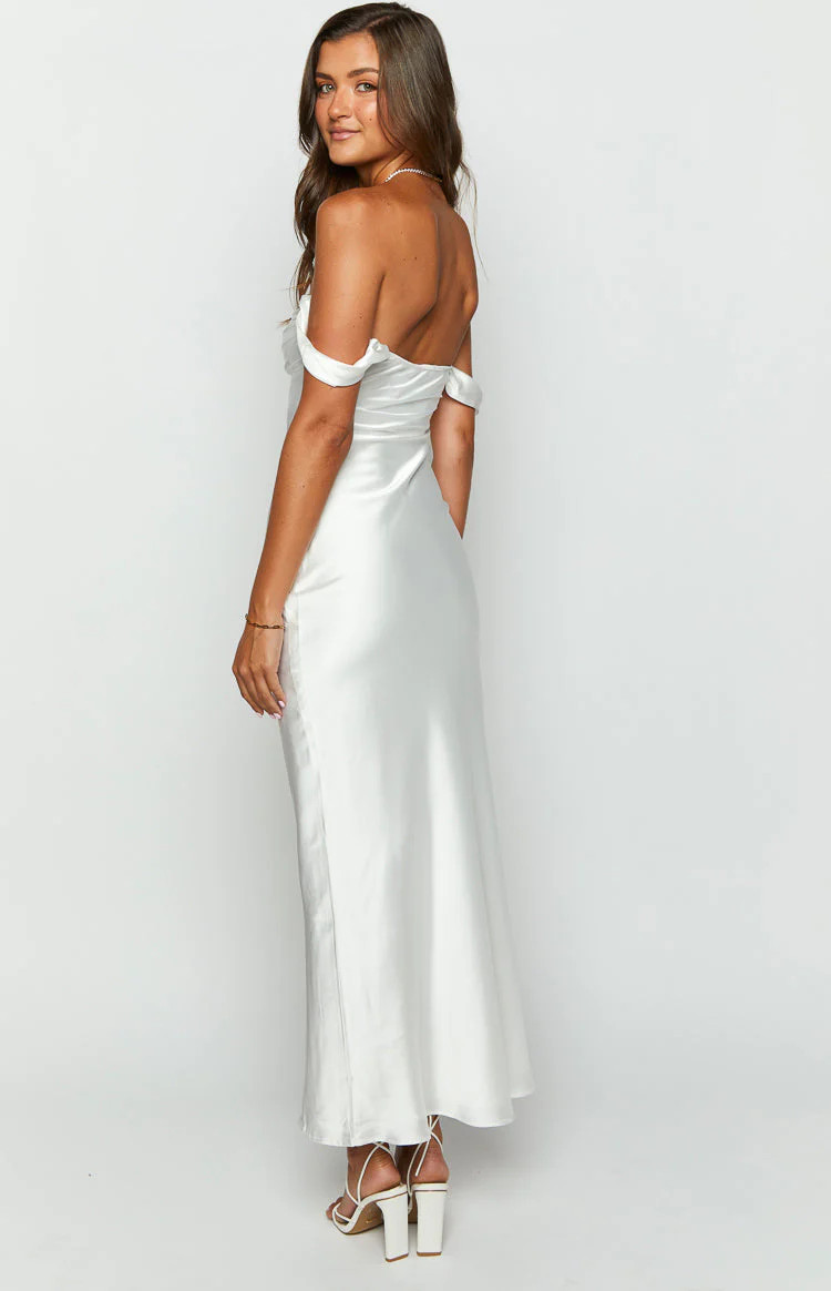 Ella White Off Shoulder Formal Dress | Beginning Boutique (US)