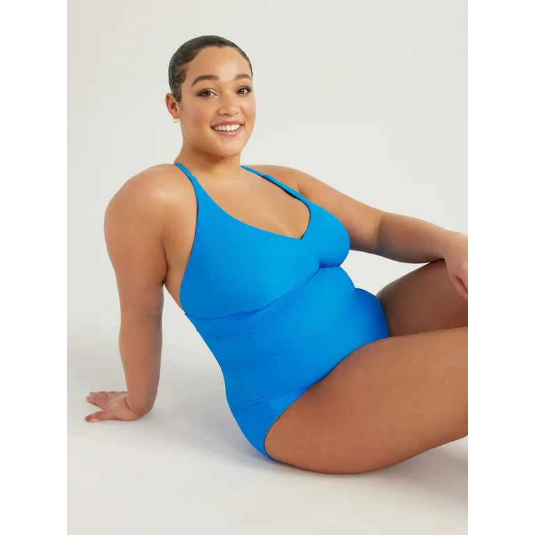 Time and Tru Women's and Women's Plus Plunge Tie Back One Piece Swimsuit, Sizes XS-3X | Walmart (US)
