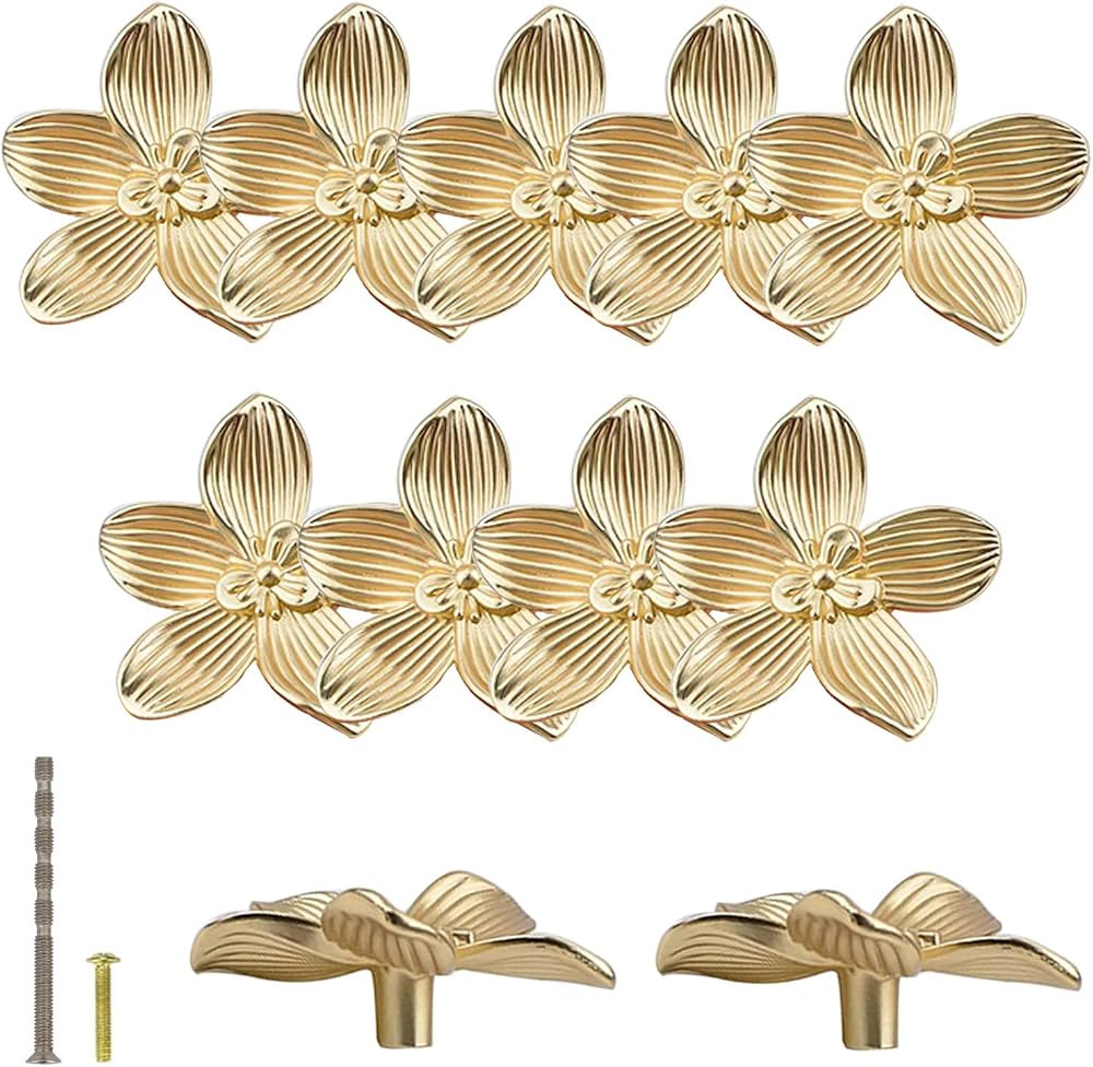 Gold Flower Drawer Knobs Creative Petal Kitchen Cabinet Knobs Dresser Knobs Furniture Cupboard Dr... | Amazon (US)