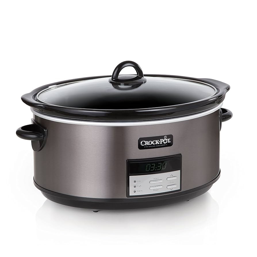 Crock-Pot Large 8-Quart Programmable Slow Cooker with Auto Warm Setting Black Stainless Steel Inc... | Amazon (US)