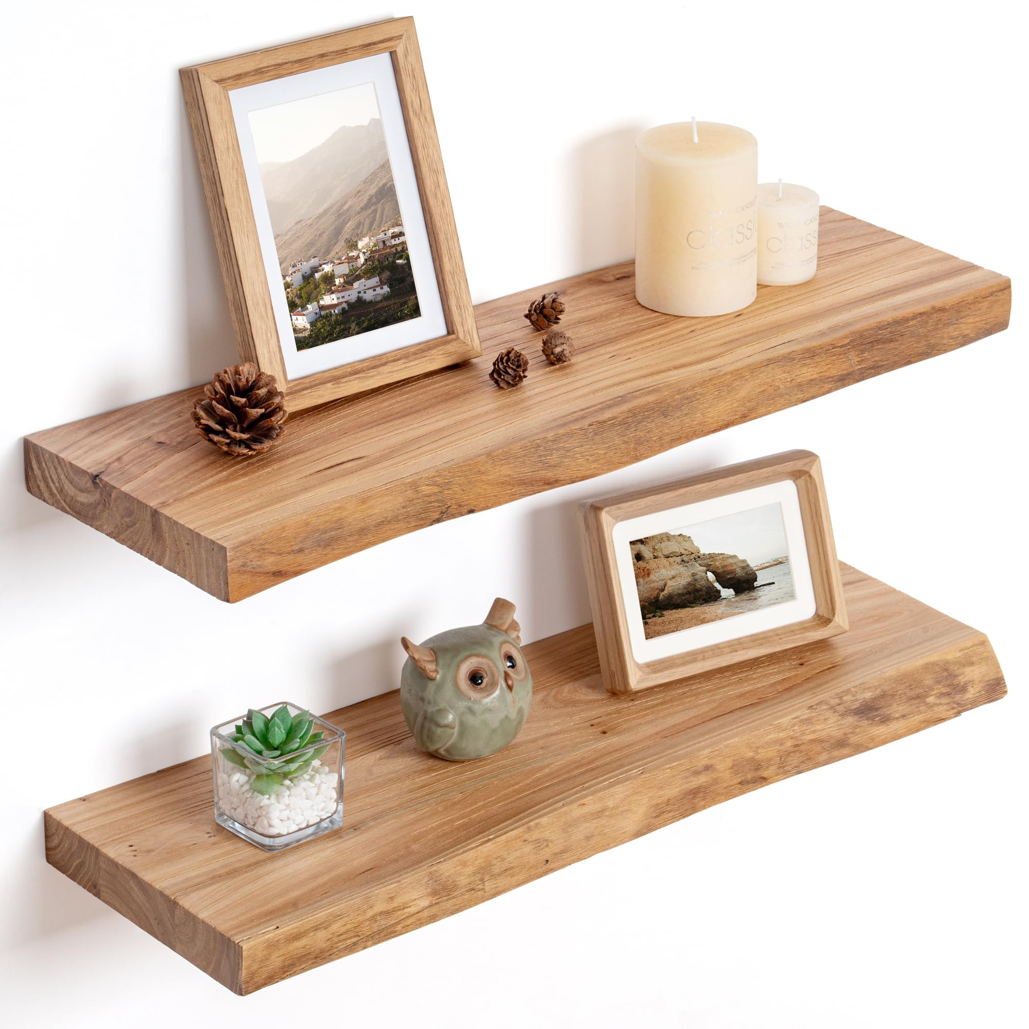 Floating Shelves for Wall Decor, Rustic Solid Elm Wood Floating Shelves Wall Mounted, Wall Shelve... | Amazon (US)