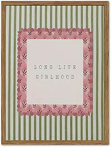 Long Live Girlhood Wall Art Vintage Girl Nursery Wall Decor Picture, Pink and Green Striped Baby ... | Amazon (US)