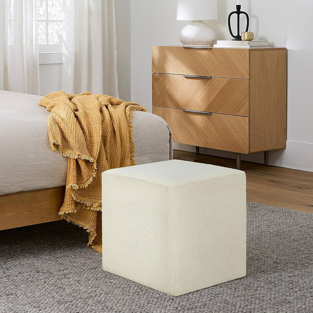 Lifestyle Solutions 18” Warren Ottoman Square Elegant Boucle, Stationary Ottomans, Backless Cha... | Amazon (US)