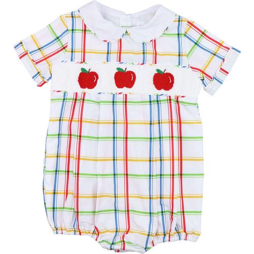 Multicolored Plaid Smocked Apple Bubble - Shipping Mid July | Cecil and Lou
