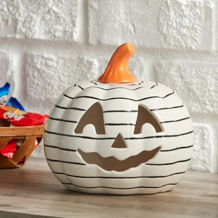 Way to Celebrate 6.5IN X 6.5IN White Halloween Pumpkin Ceramic Decor | Walmart (US)