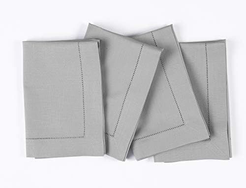 Solino Home Hemstitch Cotton Linen Dinner Napkins – Set of 4, 20 x 20 Inch Light Grey Natural F... | Amazon (US)