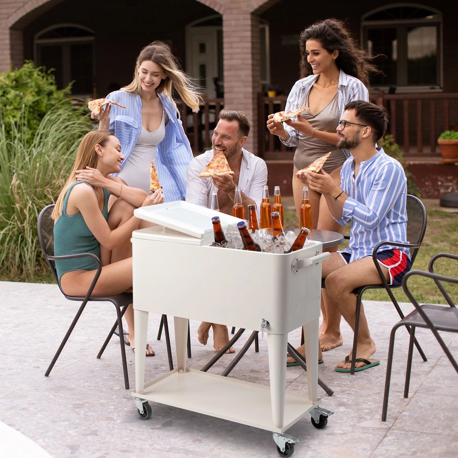Ktaxon  80 Quart Rolling Ice Chest on Wheels, Portable Patio Party Bar Drink Cooler Cart with She... | Walmart (US)