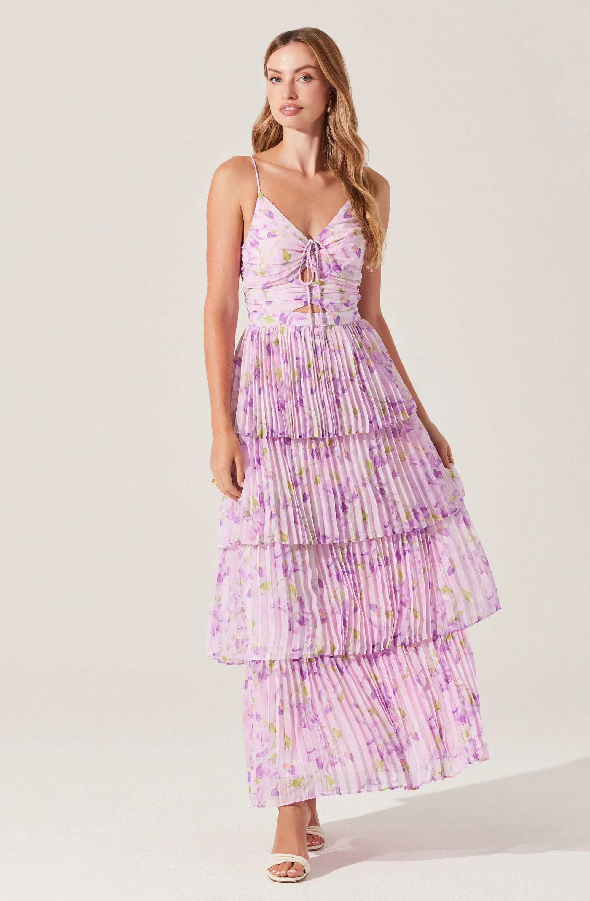 Daytona Pleated Floral Maxi Dress - Lilac floral / S | ASTR The Label (US)