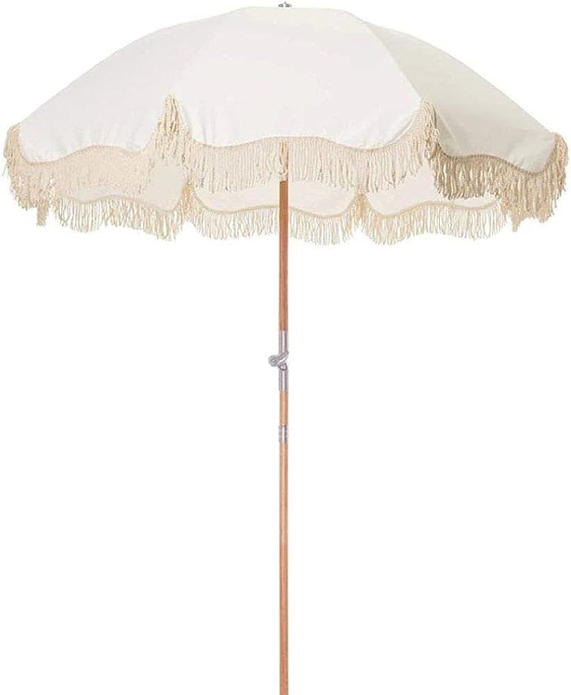 40"1.8m white polyester beach umbrella with large wavy fringe outdoor patio sun umbrella | Amazon (US)
