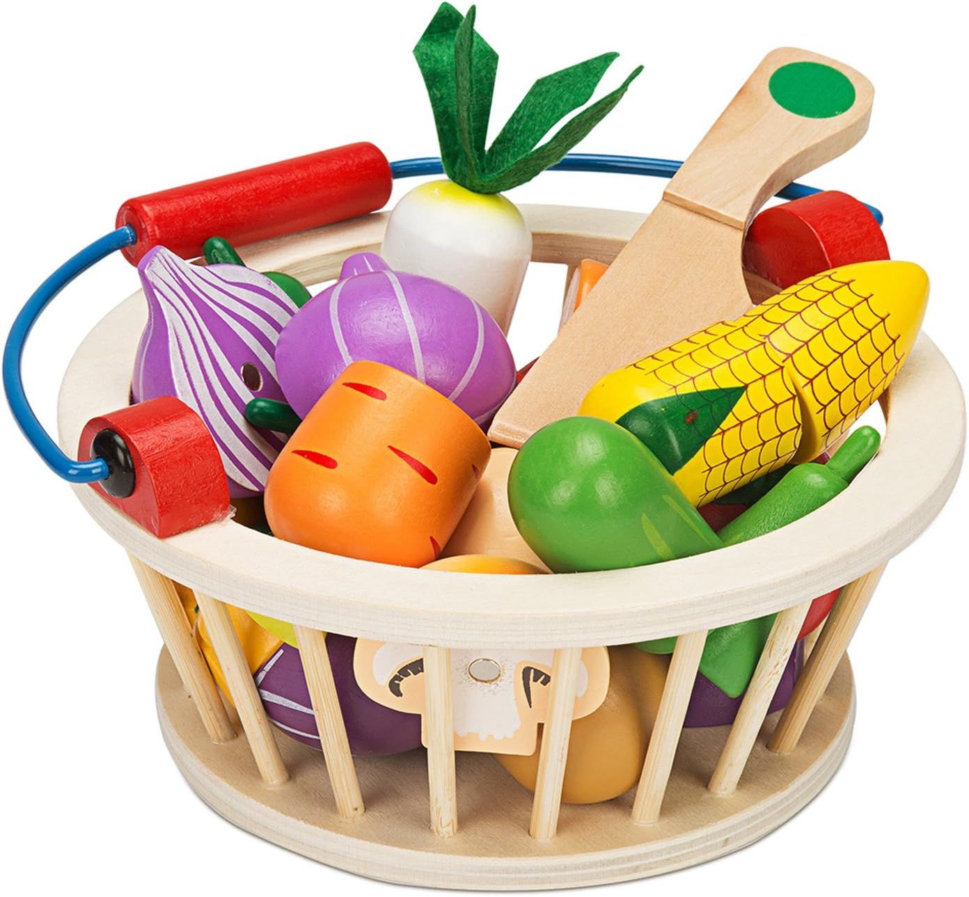 Victostar Magnetic Wooden Cutting Fruits Vegetables Food Play Toy Set with Basket for Kids (Vegetabl | Amazon (US)