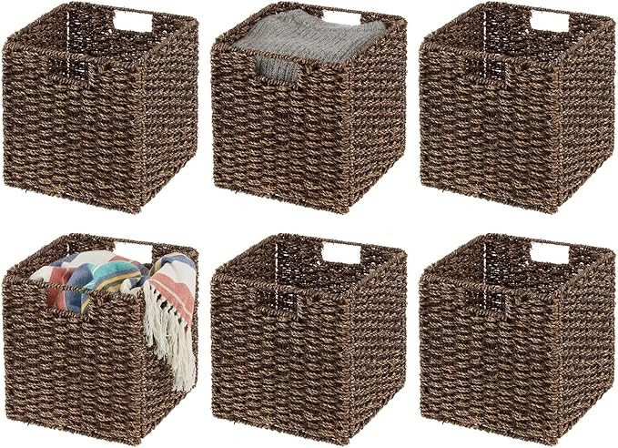 mDesign Seagrass Woven Cube Basket Organizer with Handles - Storage for Bedroom, Office, Living R... | Amazon (US)