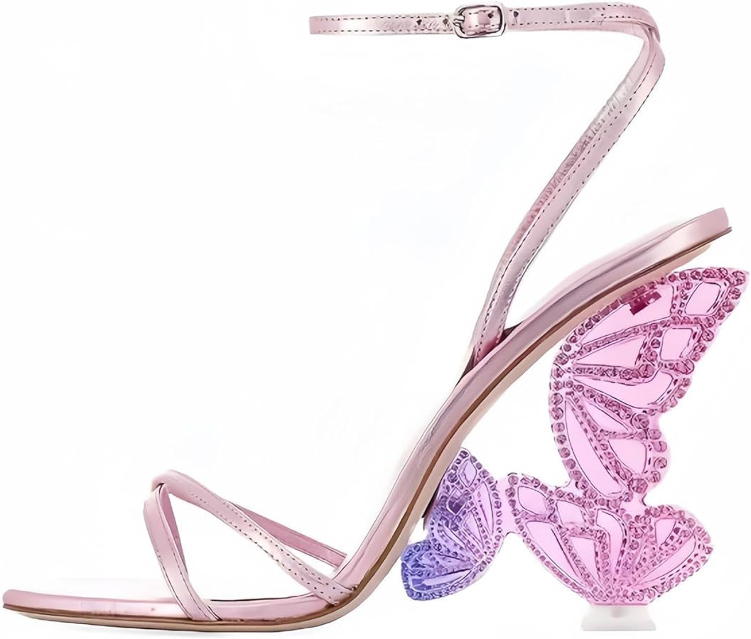 Rhinestone Butterfly Stilletos Heels Sandals for Women, Open Pointed High Heels Sandals Ankle Str... | Amazon (US)