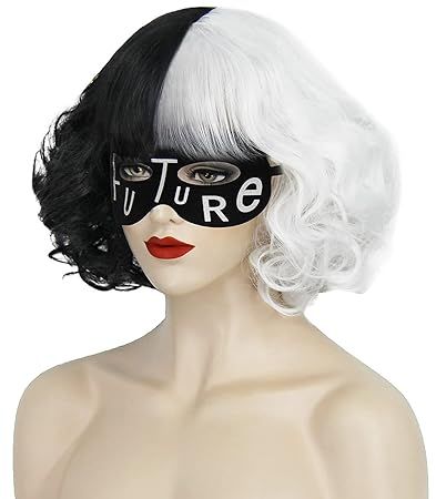 NICAT Cruella Deville Wig Cosplay Costumes with Future Mask Half Black and White Wig for Women Ha... | Amazon (US)