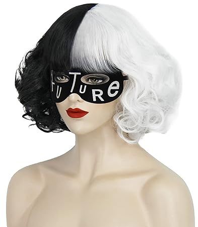 NICAT Cruella Deville Wig Cosplay Costumes with Future Mask Half Black and White Wig for Women Ha... | Amazon (US)