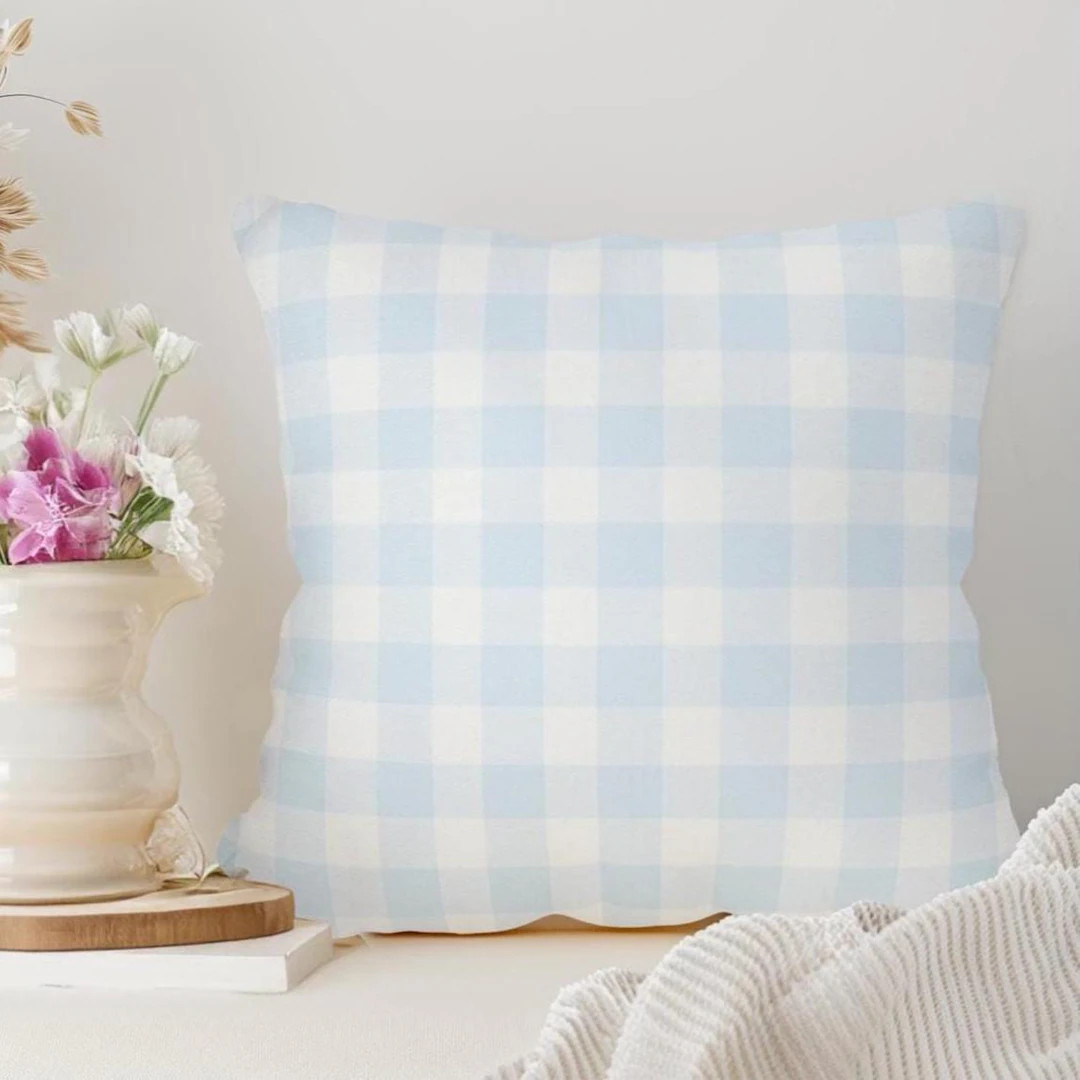 Gingham Pillow Cover -  Light Blue Checkered Cushion Cover Blue Check Nursery Pillow Farmhouse Ch... | Etsy (US)