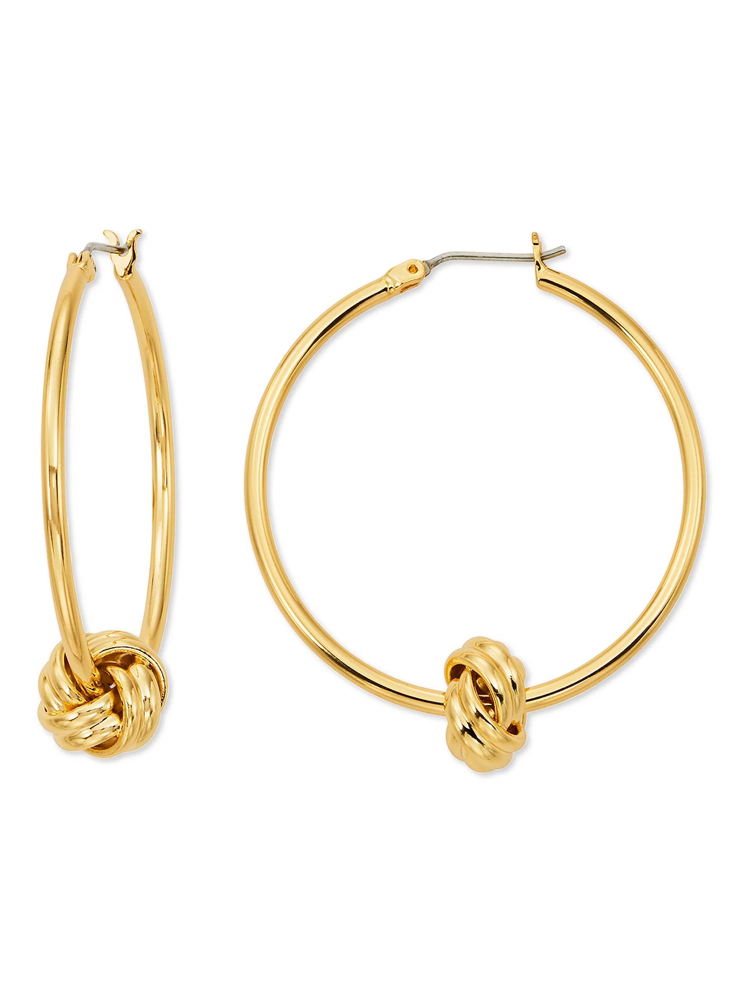 Scoop Brass Yellow Gold-Plated Love Knot Hoop Earrings - Walmart.com | Walmart (US)