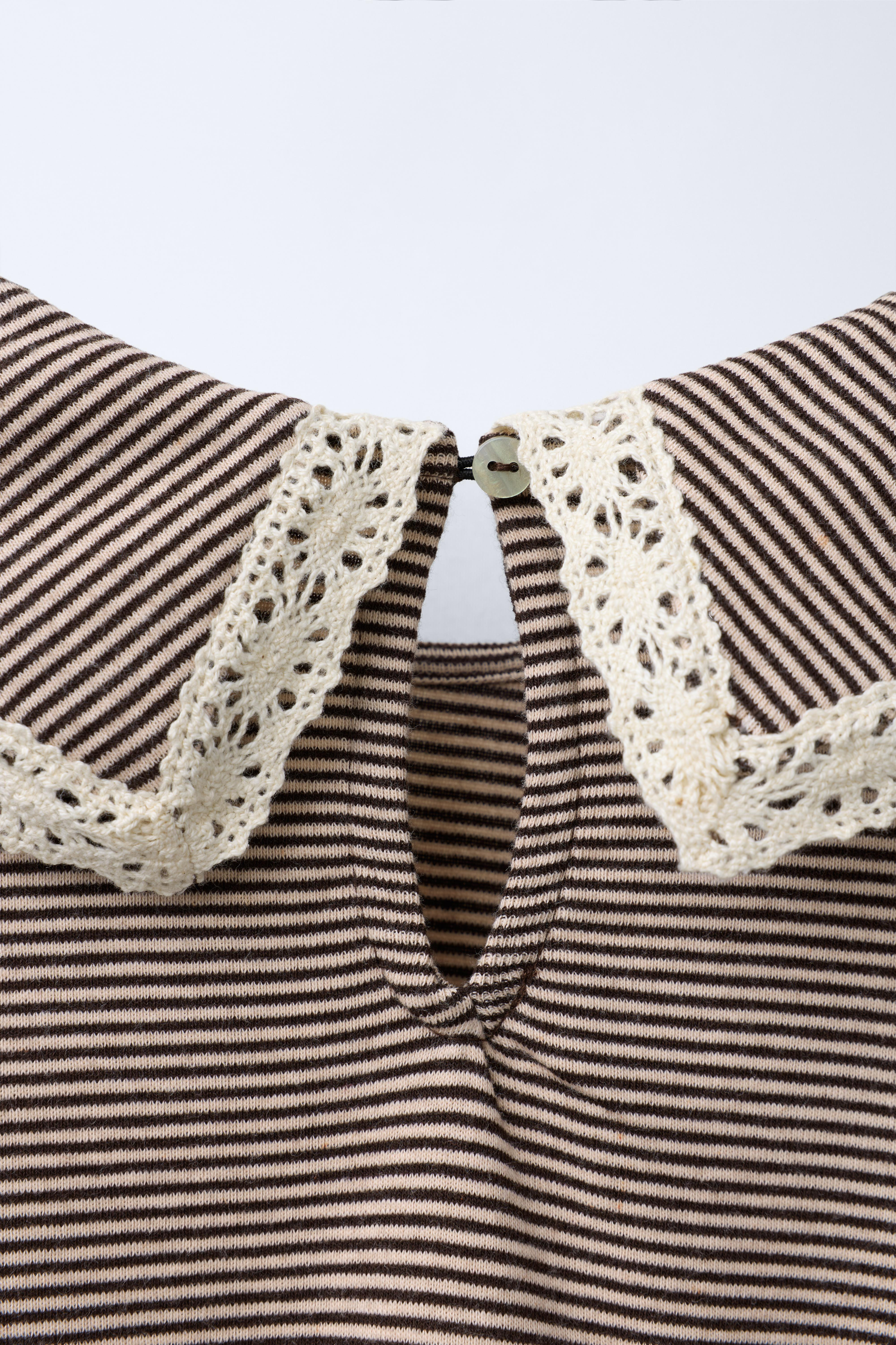 STRIPED T-SHIRT WITH PETER PAN COLLAR AND LACE TRIM | Zara UK