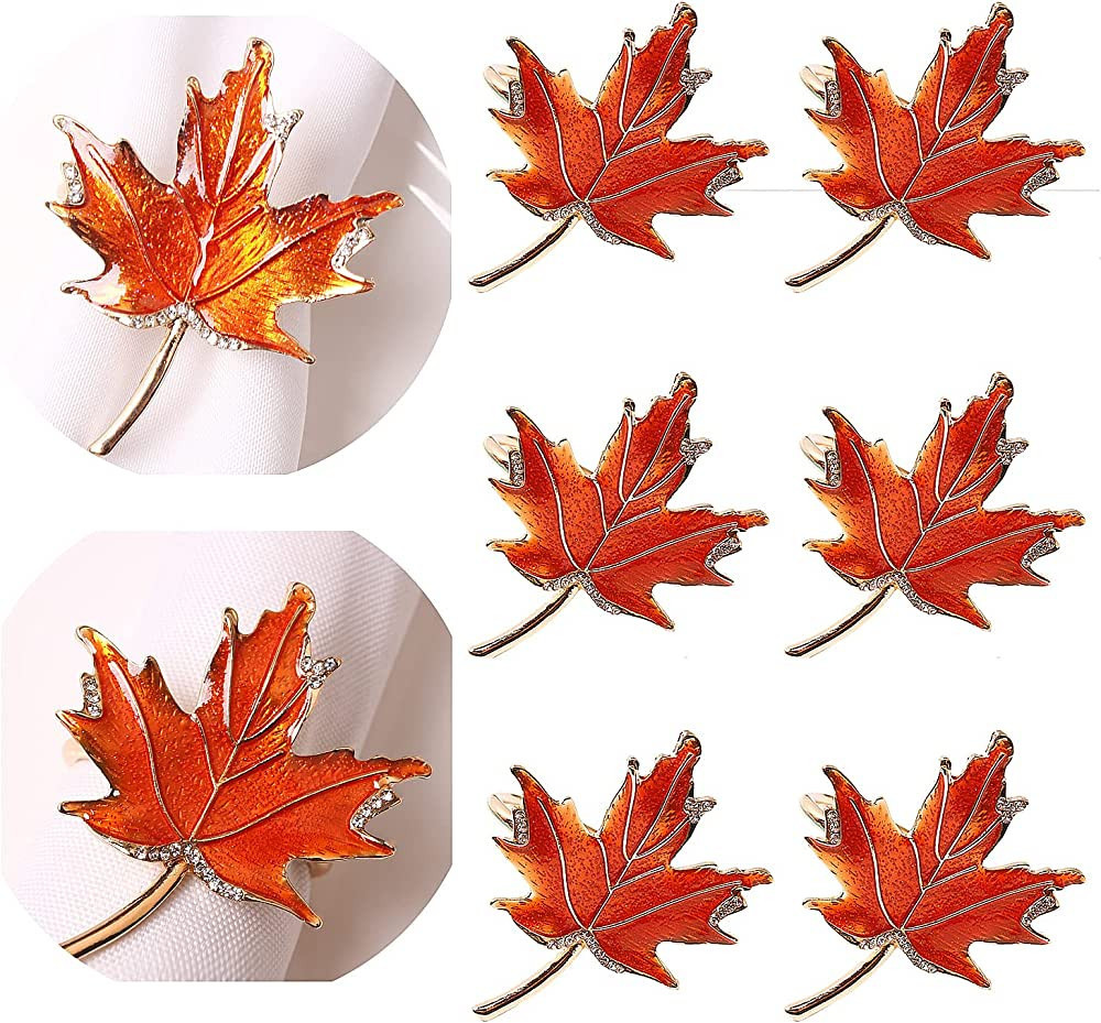 XIYAO Napkin Rings Set of 6 Metal Napkin Rings Holder Fall Napkin Rings for Dinner Wedding Holida... | Amazon (US)