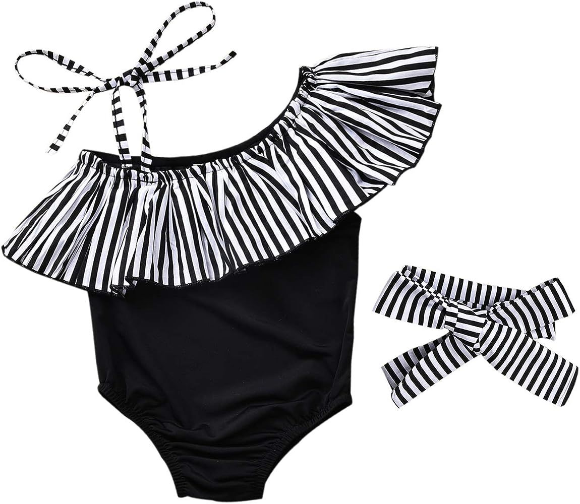 Baby Girl Hawaiian Ruffles Bikini One-Piece Swimsuit Beach Bathing Suit Floral Swimwear+Headband ... | Amazon (US)