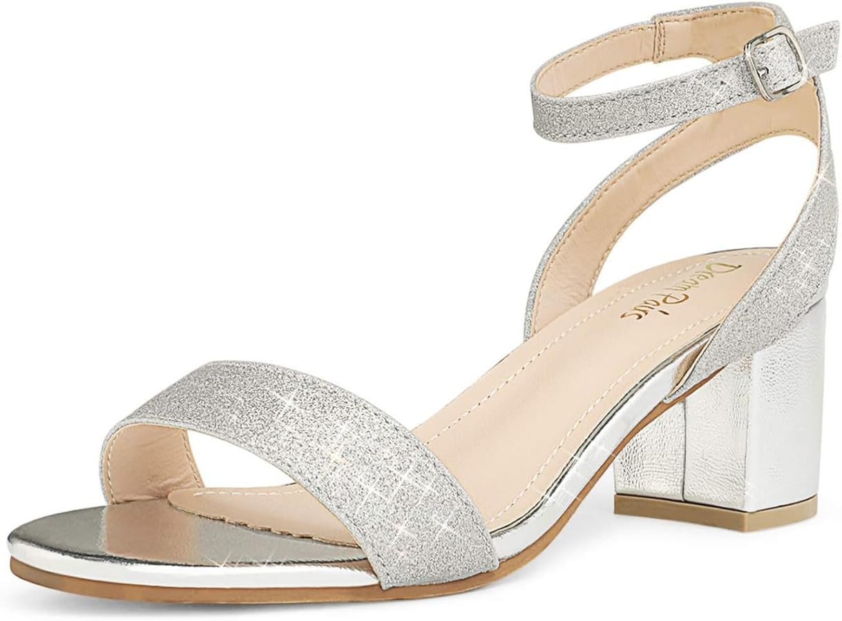 DREAM PAIRS Women's Open Toe Ankle Strap Low Block Chunky Heels Sandals Party Dress Pumps Shoes | Amazon (US)