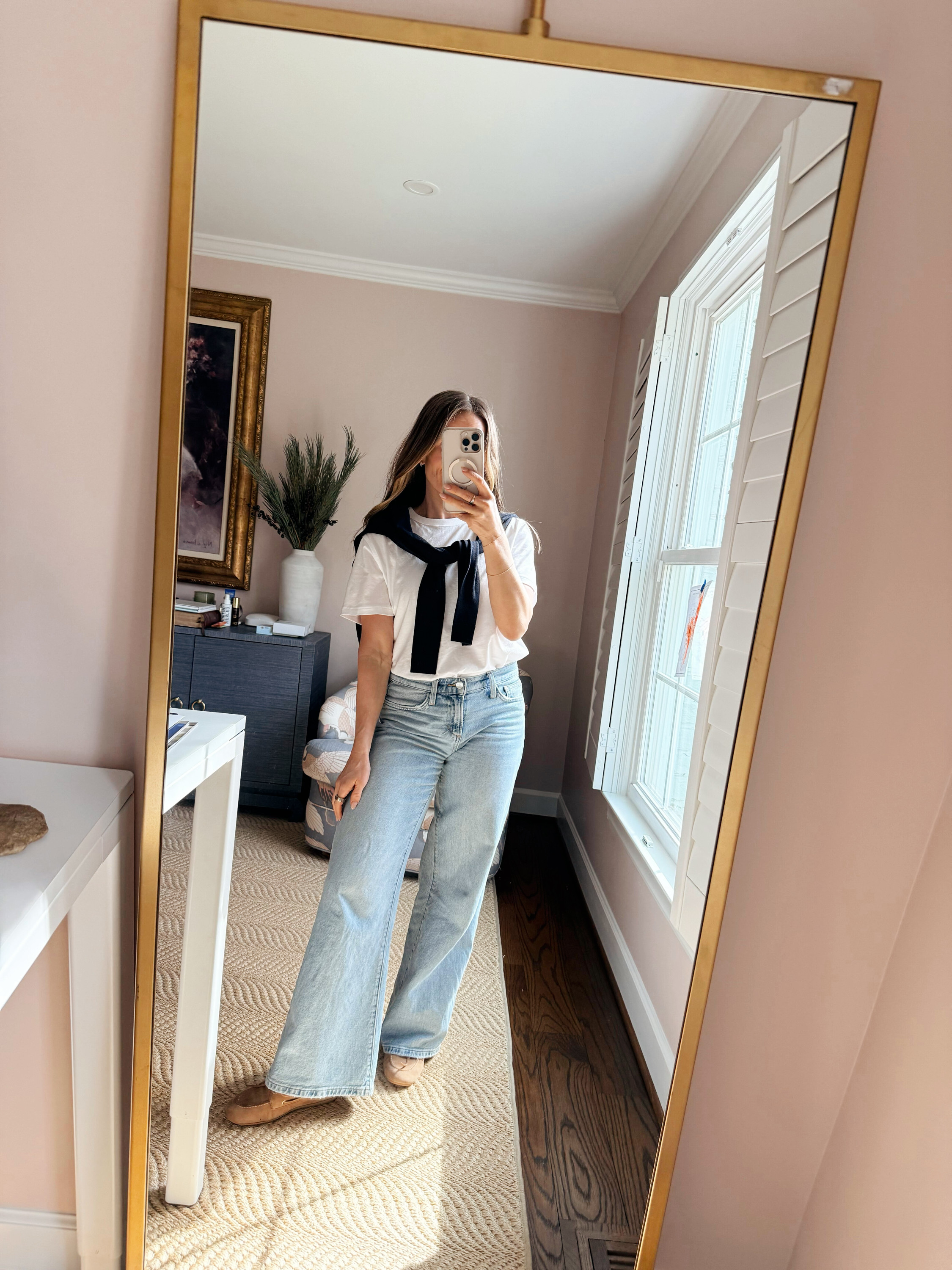 Classic outfit with jeans, a white tee, and navy cardigan. It's the perfect white tee (size down if you're on the fence). Jeans are OOS, but linking similar. 

 #LTKootd #LTKmomlife