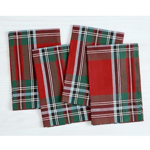 Solino Home Linen Plaid Napkins Set of 4-100% Pure Linen Red Madras Holiday Tartan Plaid Dinner Napkins Cloth 20 x 20 Inch for Christmas - Handcrafted and Machine Washable | Amazon (US)