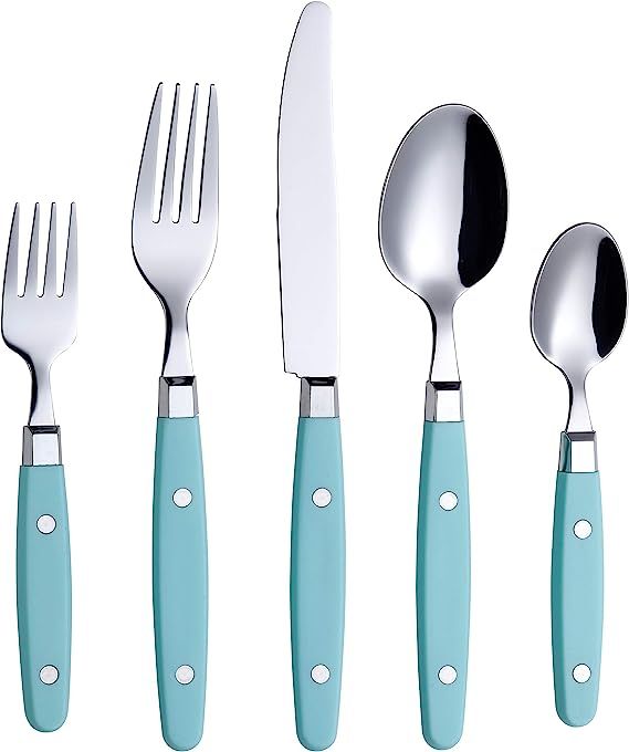 ANNOVA Silverware Set 20 Pieces Stainless Steel Cutlery Color Handle With Rivet / Retro Style Fla... | Amazon (US)