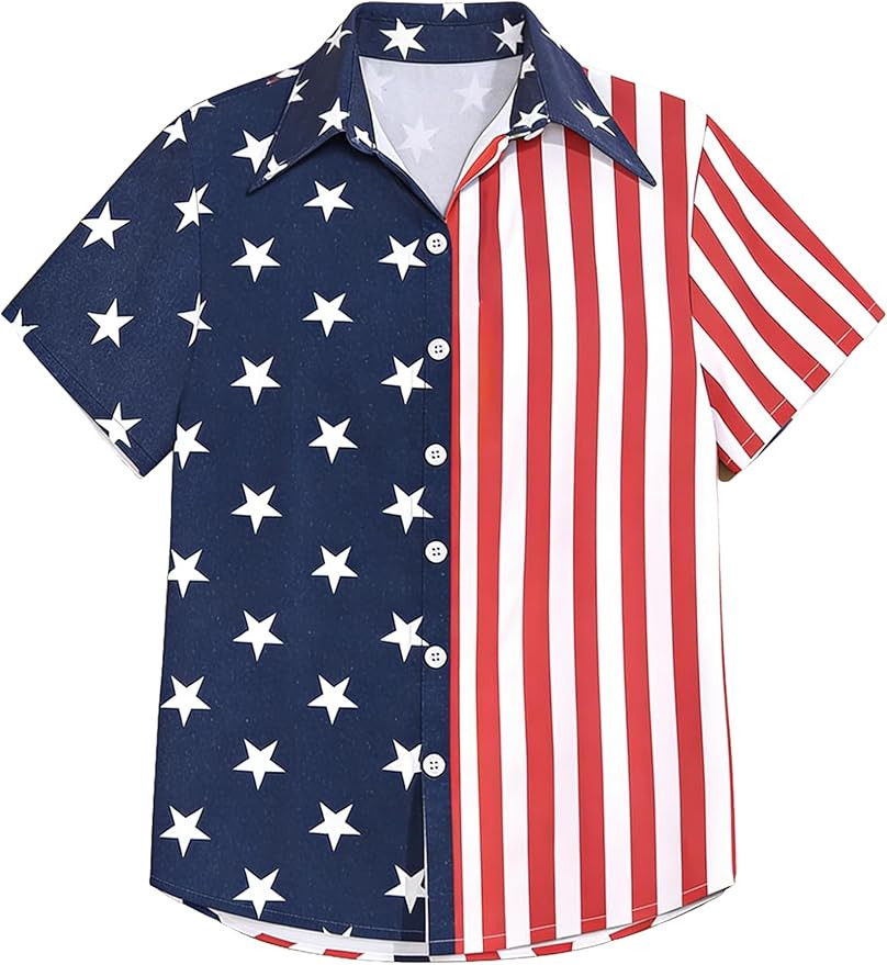 USA Flag Shirt Kids 4th of July Button Down Shirts Girls Boys Patriotic Short Sleeve Independence... | Amazon (US)