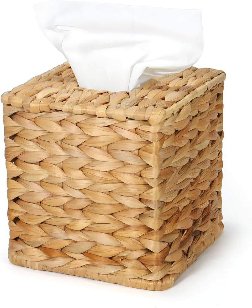 Water Hyacinth Square Tissue Box Cover - Handwoven Natural Fiber Decorative Tissue Holder for Liv... | Amazon (US)