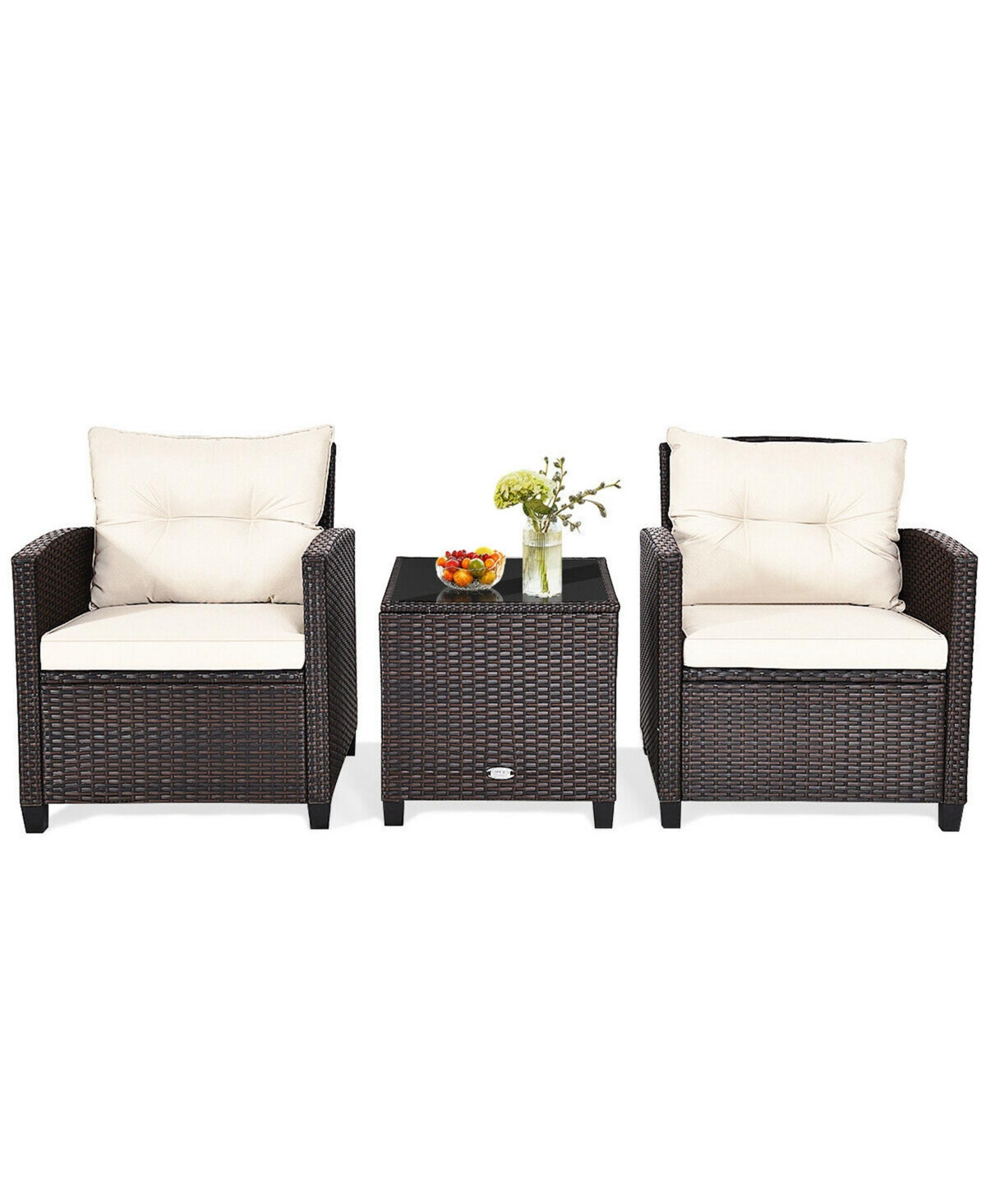 Gymax 3PCS Patio Outdoor Rattan Conversation Set Garden Yard w/ Cushions Coffee Table - White+mix brown | Macy's