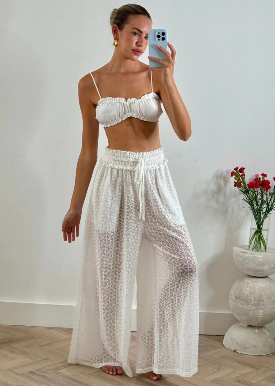 White Stretchy Lace Palazzo Pants Ibiza | outdazl