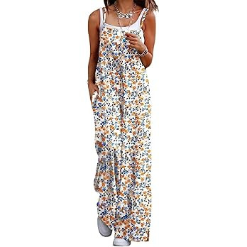 YESNO Women's Summer Boho Casual Jumpsuits Wide Leg Overalls Floral Print Baggy Rompers with Pock... | Amazon (US)