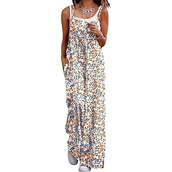YESNO Women's Summer Boho Casual Jumpsuits Wide Leg Overalls Floral Print Baggy Rompers with Pock... | Amazon (US)