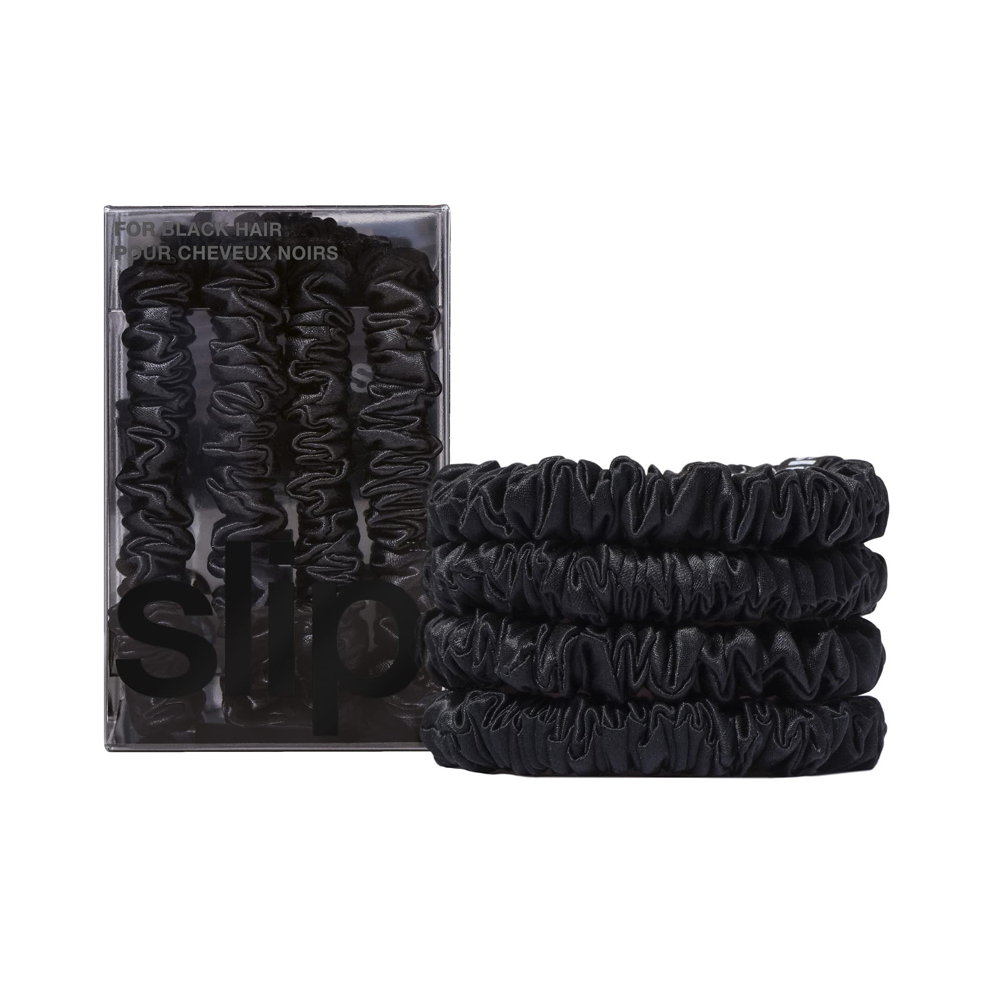 slip Silk Skinny Scrunchies - Black | Set of 4 Skinny Scrunchies | 100% Mulberry Silk, Anti-Creas... | Amazon (US)