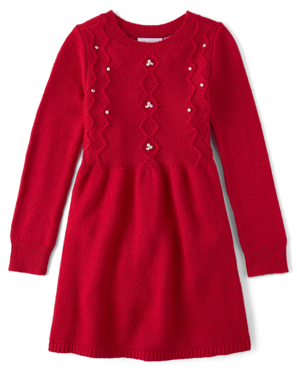 Girls Faux Pearl Cable Knit Sweater Dress - red | The Children's Place