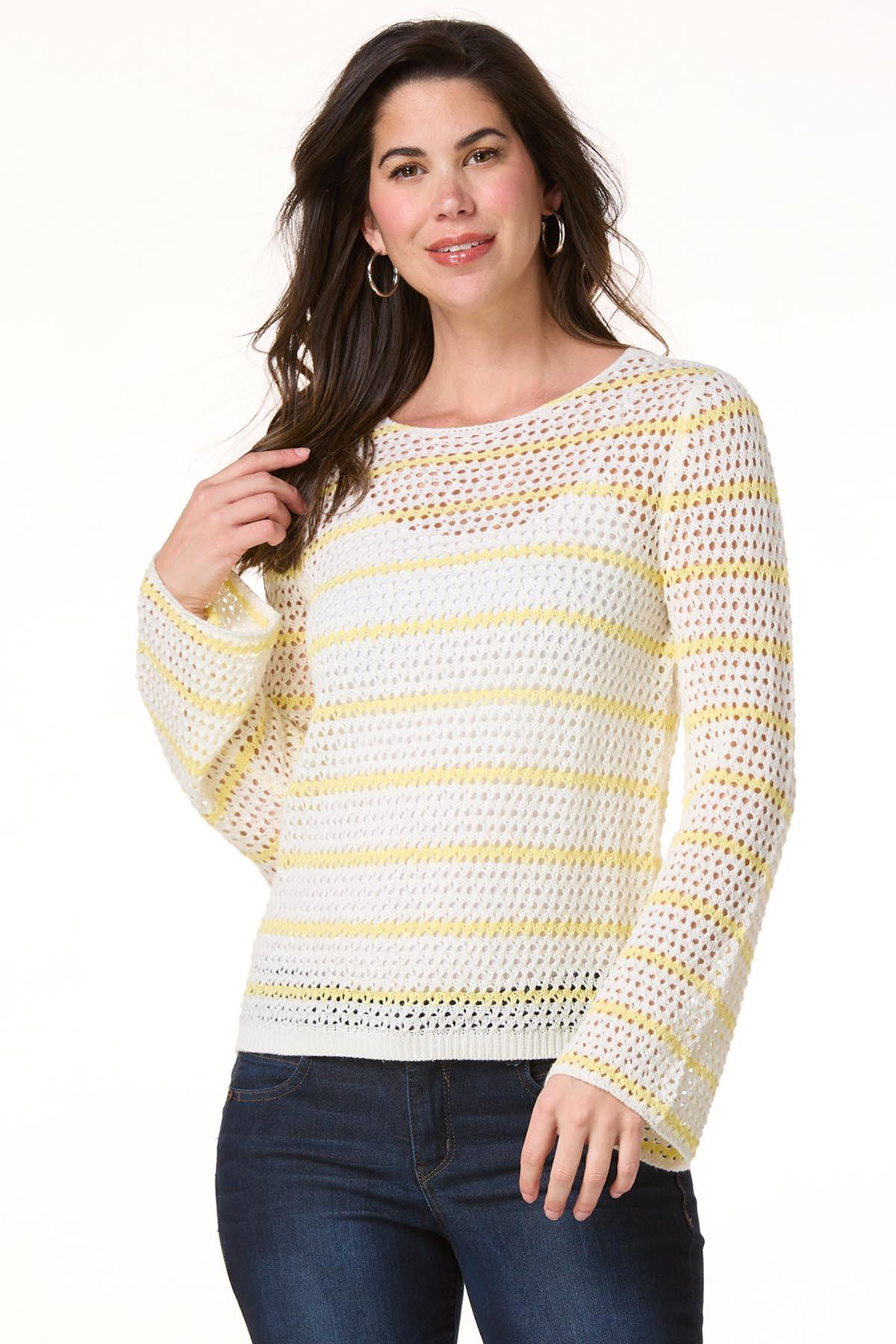 Classic Yellow Stripe Open Knit Sweater | Cato Fashions